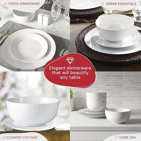 Marble Plates and Bowls Sets, Modern Kitchen 16-Piece Dinnerware Sets, Indoor and Outdoor Plates