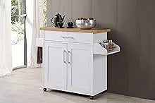 Kitchen Island with Spice Rack, Towel Rack & Drawer, White with Beech Top, 15.5 x 35.5-44.9 x 35.2 inches