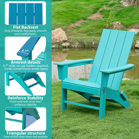 HDPE Folding 2 Adirondack Bench Lounge Chairs with Footrest &Table Outdoor Patio