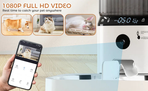 Automatic Cat Feeders, Smart Timed Automatic Dog Feeder, HD Camera Voice and Video Recording, Cat Food Dispenser Portion, 2.4G W