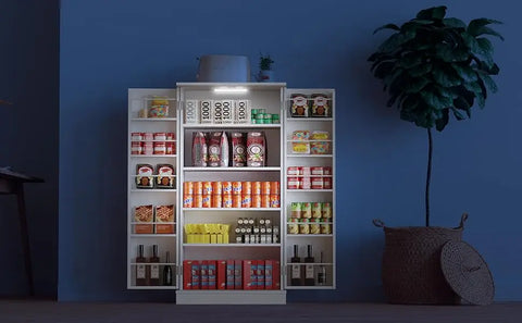 50" LED Kitchen Pantry Storage Cabinets - Standing Food Cabinets Cupboards with 2 Doors with Racks and Shelves Adjustable