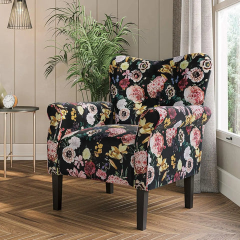 BELLEZE Modern Accent Chair for Living Room, High Back Floral Armchair with Wooden Legs, Upholstered Wingback Side Chair Padded