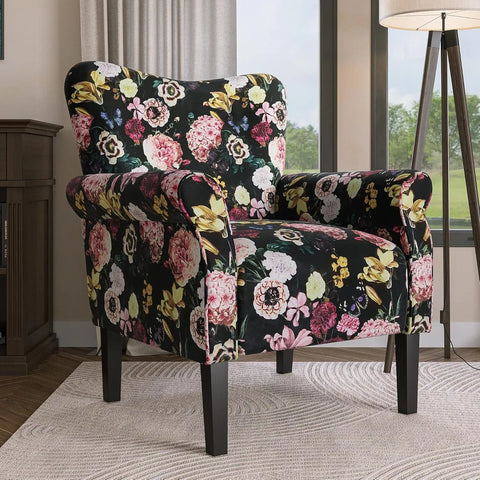 BELLEZE Modern Accent Chair for Living Room, High Back Floral Armchair with Wooden Legs, Upholstered Wingback Side Chair Padded