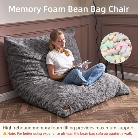 3 in 1 Memory Foam Bean Bag Chair, Convertible Bean Bag Chair with Machine Washable Cover, Giant Bean Bag Chairs for Adult