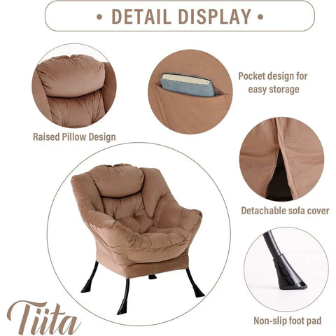 Tiita Lazy Chair with Ottoman, Modern Large Accent Lounge Chair, Leisure Sofa Armchair with Ottoman, Reading Chair