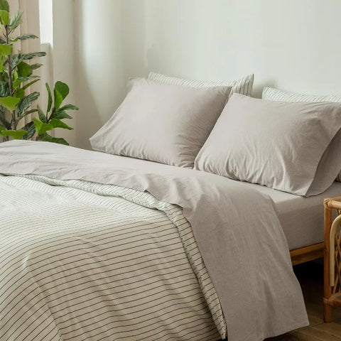 Bedding Sheet Set 100% Washed Cotton Linen Like Textured Breathable Durable Soft Comfy