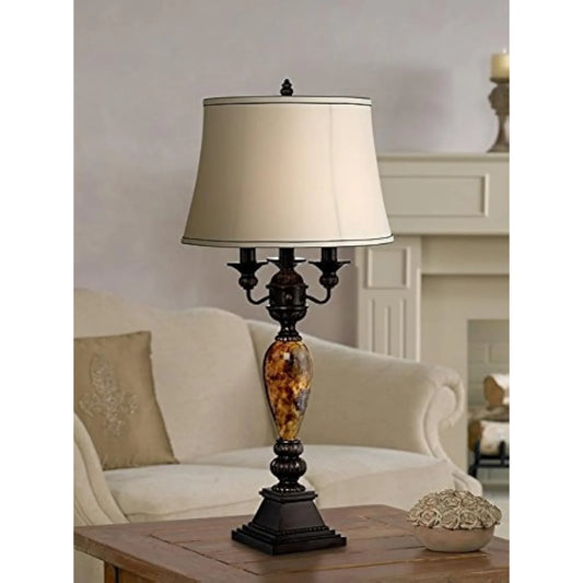 US Mulholland Traditional Vintage Table Lamp 37" Tall Bronze Golden Marbleized White Bell