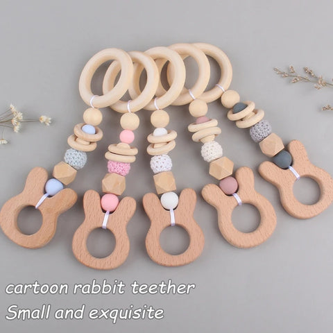 3/4 Pcs Baby Gym Frame Beech Wood Ring Baby Fitness Rack Pendants Silicone Beads Teether Newborn Stroller Rattle Play Gym Toys