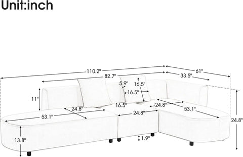 Modular Large Sectional Sofa with Ottoman, 6-Seater Upholstered Combination Corner Couch for  Space Furniture Sets