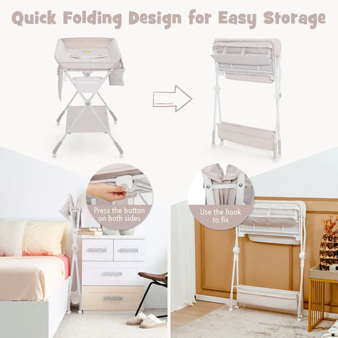 Babyjoy Foldable Baby Diaper Changing Table Mobile Nursery Organizer for Newborn Beige