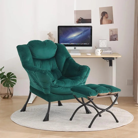 Tiita Lazy Chair with Ottoman, Modern Large Accent Lounge Chair, Leisure Sofa Armchair with Ottoman, Reading Chair