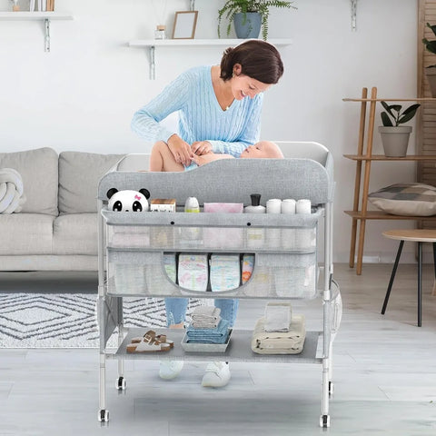 Portable Baby Changing Table, Foldable Changing Table Dresser Baby Changing Station, Height Adjustable Waterproof Diaper