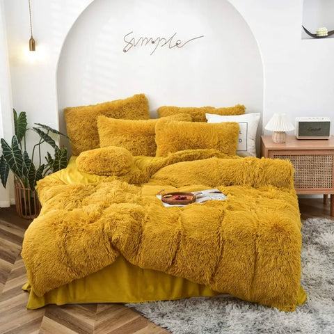 5 PCS Shaggy Duvet Cover Bedding Set - Fluffy Comforter Cover Long Faux Fur Luxury Ultra Soft Cozy