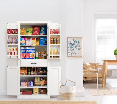 72" Kitchen Pantry Cabinet, Large Freestanding Cupboard with Drawer, Adjustable Shelves and Door Storage Shelves