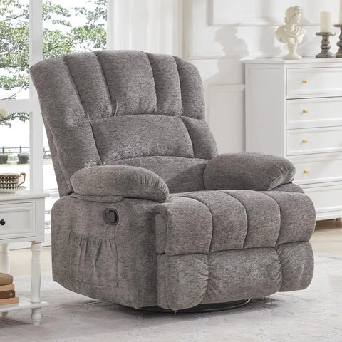 Oversized Rocker Recliner Chair for Adults, 360° Swivel Recliner Chair Ergonomic Chair, Overstuffed Manual Rocking Recliner，Grey