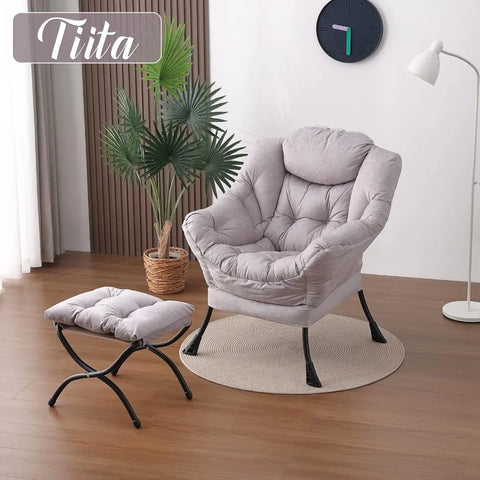 Tiita Lazy Chair with Ottoman, Modern Large Accent Lounge Chair, Leisure Sofa Armchair with Ottoman, Reading Chair