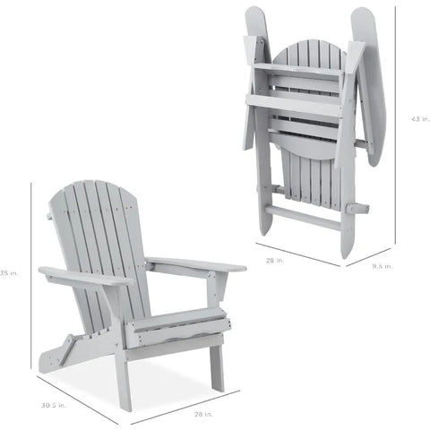 Best Choice Products Folding Adirondack Chair Outdoor Wooden Accent Furniture Fire Pit Lounge Chairs for Yard, Garden, Patio