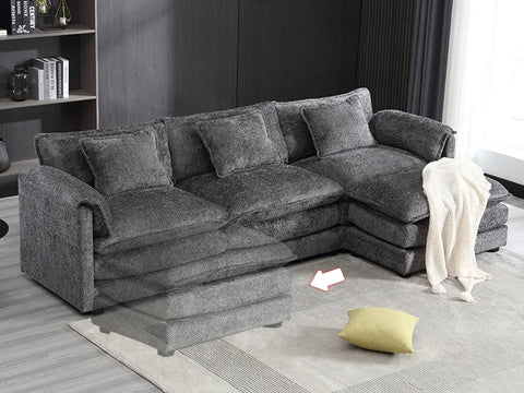 Sectional Sofa Couch for Living Room, Modern Chenille L Shaped Couch, Modular Sofa Sleeper with Moveable Ottoman & Memory Foam