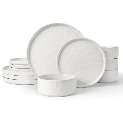 Dinnerware Dish Sets for 4, 12 Piece Stoneware Plates and Bowls Sets, Kitchen Dinner Set for Dessert Salad Pasta