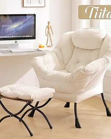 Lazy Chair with Ottoman, Modern Large Accent Lounge Chair, Leisure Sofa Armchair with Ottoman, Reading Chair with Footrest