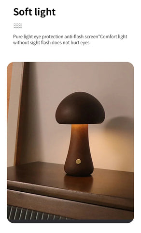 New INS LED Night Light With Touch Switch Wooden Cute Mushroom Bedside Table Lamp  Bedroom Childrens Room Sleeping Night Lamps