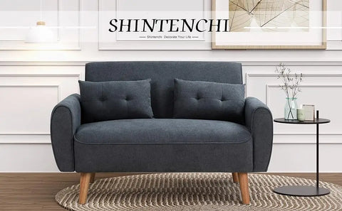 Shintenchi 47" Small Modern Loveseat Couch Sofa, Fabric Upholstered 2-Seat Sofa, Love Seat Furniture with 2 Pillows,