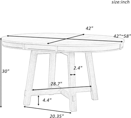 Round Extendable Dining Table, with 16" Traditional Rustic Drop Leaf, for Farmhouse Kitchen Room Decor, Natural Wood