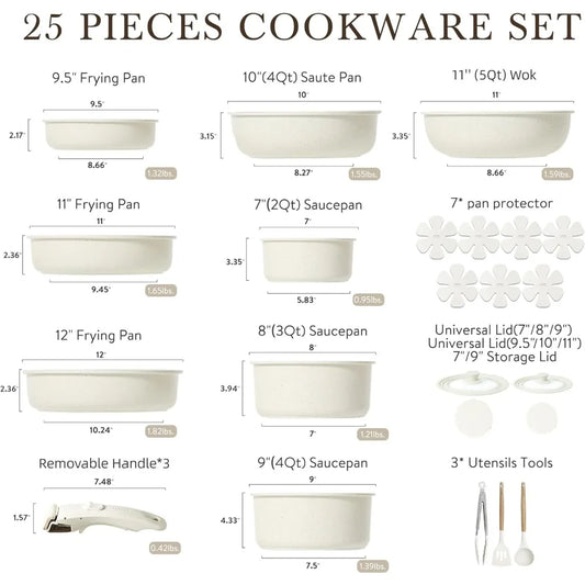 CAROTE 25pcs Detachable Handle Pots and Pans Set, Nonstick Cookware Set, Removable Handle Pots and Pans Non Stick, RV