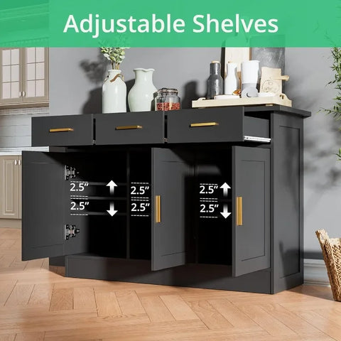 Kitchen Buffet Cabinet, Kitchen Storage Cabinet with 3 Doors and 3 Drawers, Accent Buffet Sideboard for Kitchen and Living Room