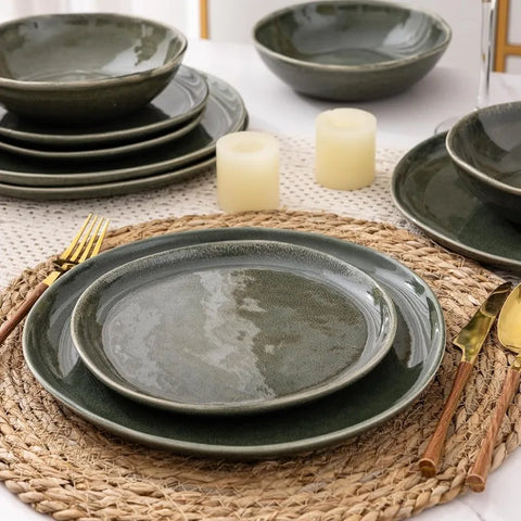 Ceramic Dinnerware Sets,Handmade Reactive Glaze Plates and Bowls Set,Highly Chip and Crack Resistant