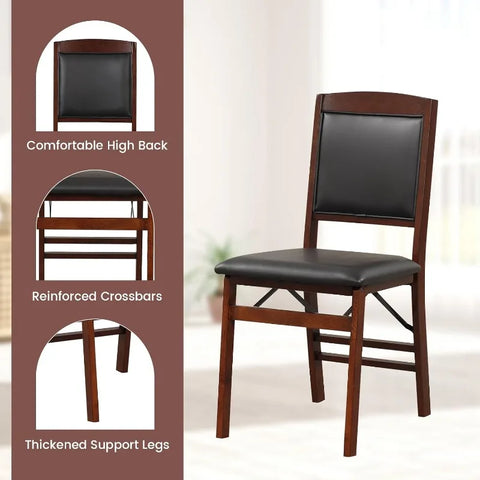 Folding Dining Chairs, Foldable Chairs with PVC Padded Seat & High Backrest, Wooden Side Chairs,   Dining Chairs