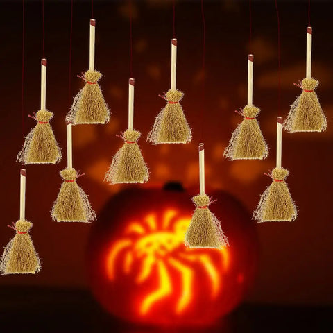 10Pcs Mini Broom Halloween Hanging Ornaments DIY Costume Props Accessories for Miniature Doll House Halloween Party Decoration