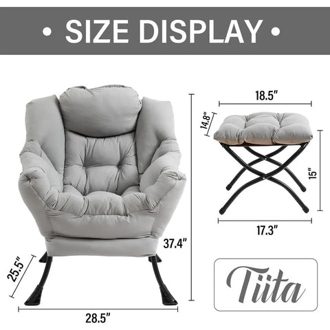 Tiita Lazy Chair with Ottoman, Modern Large Accent Lounge Chair, Leisure Sofa Armchair with Ottoman, Reading Chair