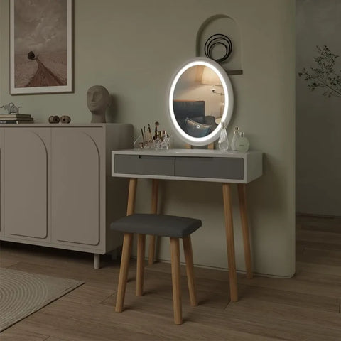 Makeup Vanity Desk with Lights,Small Vanity with Adjustable Brightness Mirror for Samll Spaces,Vanity Desk with Drawers