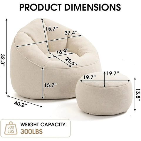 Bean Bag Sofa, Microfiber Upholstered with Petal Back, Padded Lazy Sofa with Footstool, Memory Foam Stuffed Bean Bag Couch