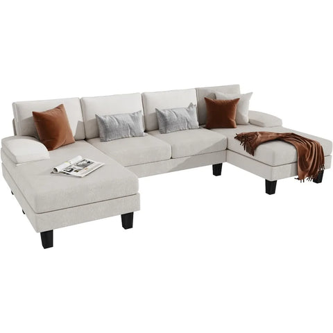 Sectional Sofa U-Shaped Couch with Soft Modern Cotton Chenille Fabric for Living Room, Oversized Seats with Comfortable Backrest