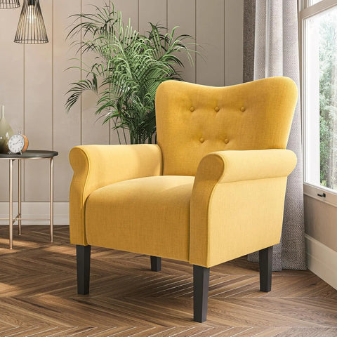 BELLEZE Modern Accent Chair for Living Room, High Back Floral Armchair with Wooden Legs, Upholstered Wingback Side Chair Padded