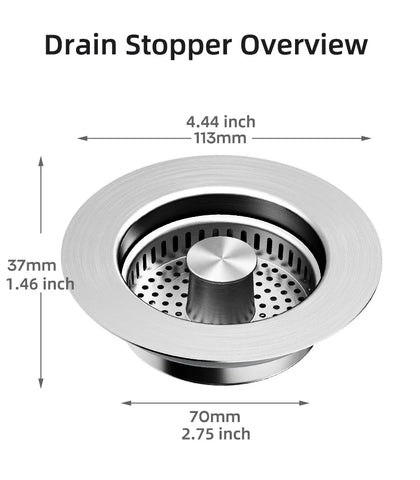 Kitchen Sink Drain Strainer Stainless Steel Pop Up Sink Stopper Anti-Clogging Sink Food Catcher Basket Odor Filter Sink Plug