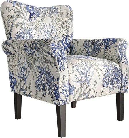 BELLEZE Modern Accent Chair for Living Room, High Back Floral Armchair with Wooden Legs, Upholstered Wingback Side Chair Padded