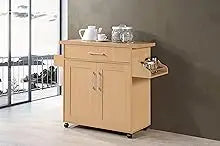 Kitchen Island with Spice Rack, Towel Rack & Drawer, White with Beech Top, 15.5 x 35.5-44.9 x 35.2 inches