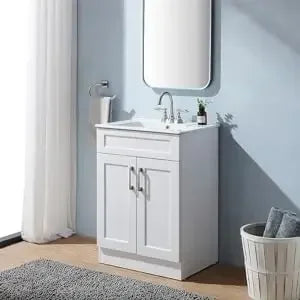 24" Bathroom Vanity, Small Bathroom Vanity with Sink, White Bathroom Sink Cabinet, Modern Bath Vanity Combo