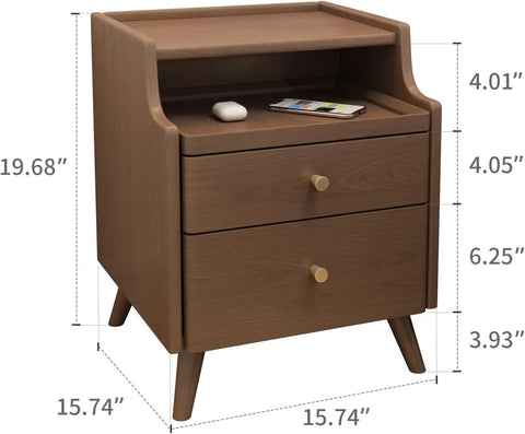 Small Nightstand,Solid Wood Nightstand with Drawers, Walnut Bedside Table for Bedroom