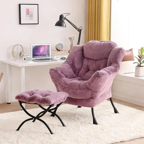 Tiita Lazy Chair with Ottoman, Modern Large Accent Lounge Chair, Leisure Sofa Armchair with Ottoman, Reading Chair