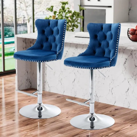 Swivel Bar Stools Set of 4,Adjustable Barstools with Back Velvet Tufted Counter Stools Modern Upholstered Bar Chairs