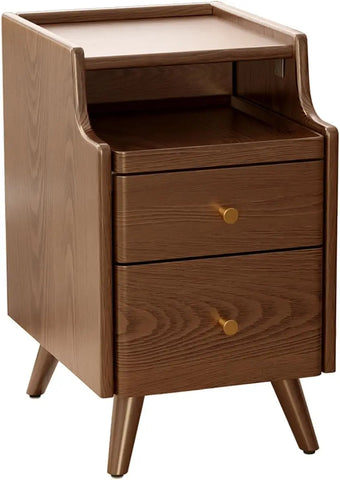 Small Nightstand,Solid Wood Nightstand with Drawers, Walnut Bedside Table for Bedroom