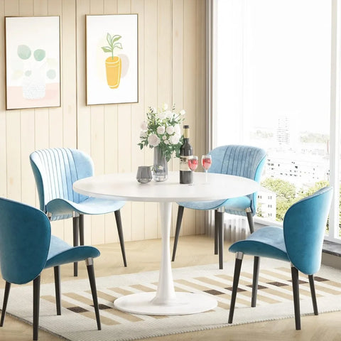 Round Dining Table, Kitchen Dining Table 2-4 People with MDF Table Top & Pedestal Base