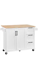 Kitchen Island Cart with Storage & Stainless Steel Countertop, Portable Kitchen Island on Wheels with Cabinet & Adjust