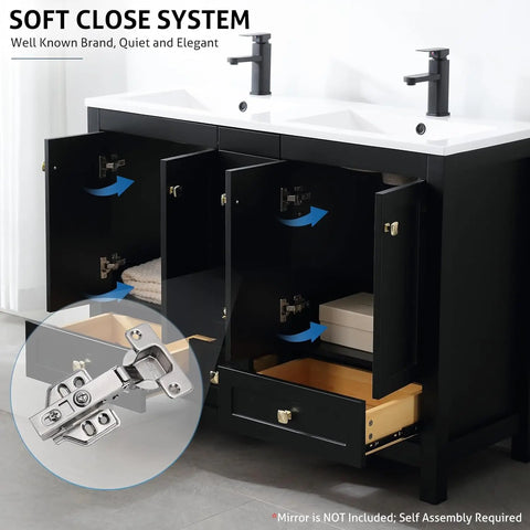 Vanities Cabinet with Sink Combo Set Undermount Double Resin Sink Thickened Wood Matte Black Faucet Painted Surface Black