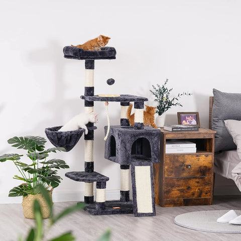 Cat Tree, Cat Tower for Indoor Cats with Scratching Board, Multi-Level Cat Furniture Condo with Feeding Bowl