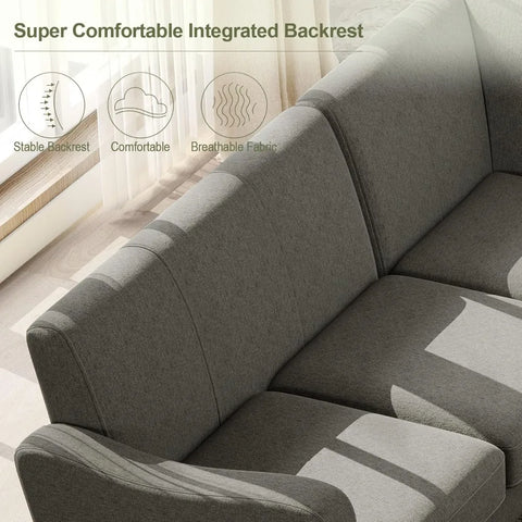 Fabric L Shaped Sofa Small Sectional Couch with Chaise Solid Corner Sofa Small L Couches 5 Seater Sofa